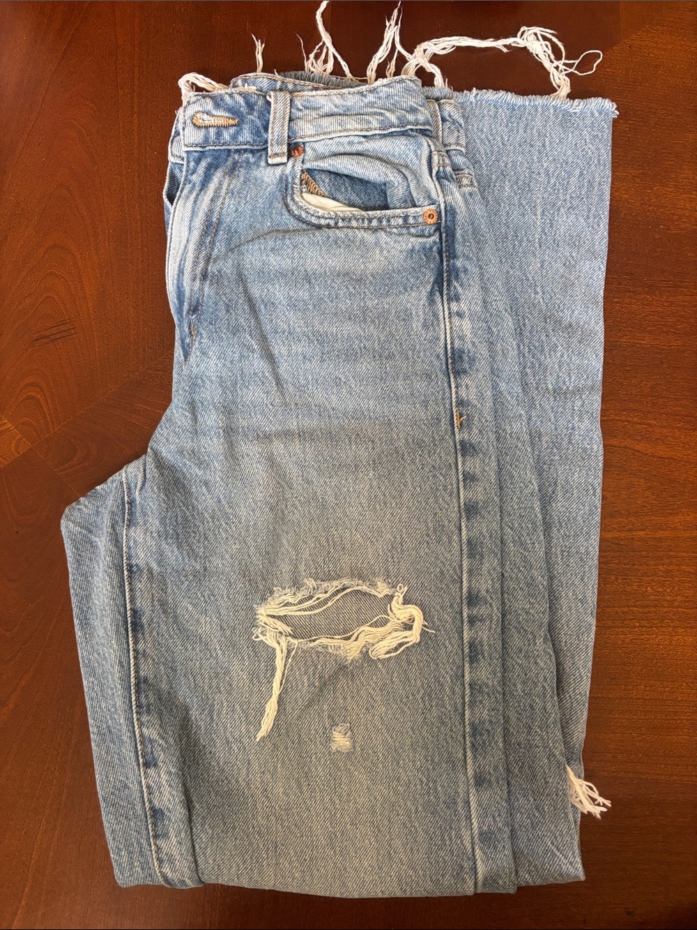 Garage Light Blue Wide-Leg Distressed Jeans
